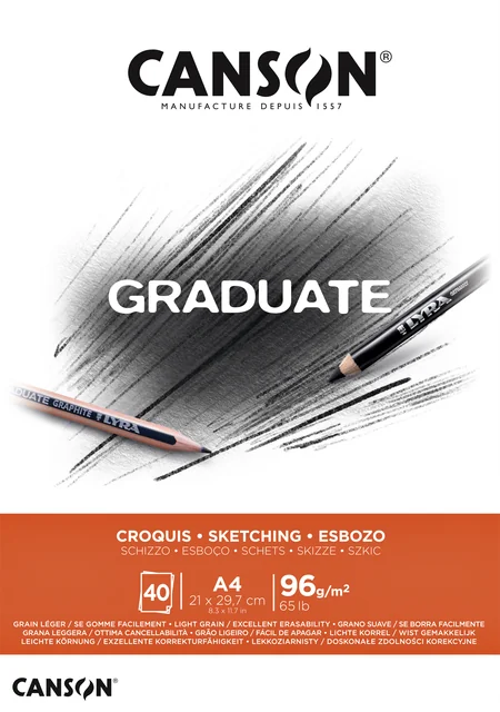 Schetspapier Canson Graduate Sketch 40vel 96gr A4 natuurlijk wit