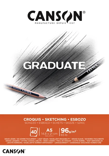 Schetspapier Canson Graduate Sketch 40vel 96gr A5 natuurlijk wit