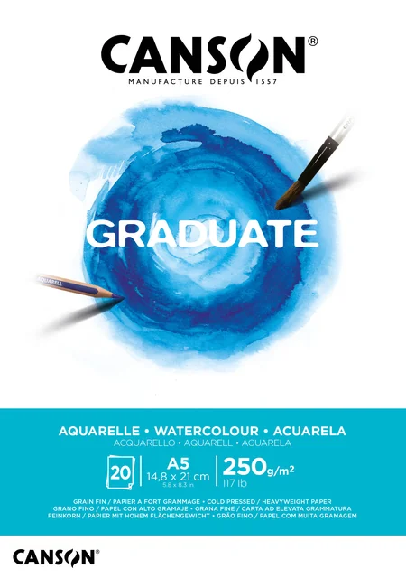 Aquarelpapier Canson Graduate Watercolour 20vel 250gr A5 natuurlijk wit
