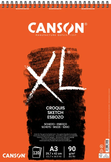 Schetspapier Canson XL Sketch 120vel 90gr A3 ivoorwit