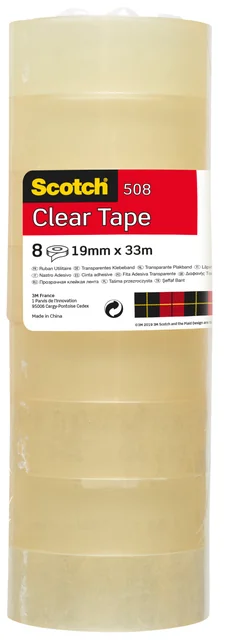Plakband Scotch 508 19mmx33m transparant 8 rollen