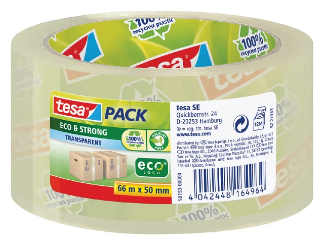 Verpakkingstape tesapack® Eco & Strong 66mx50mm transparant