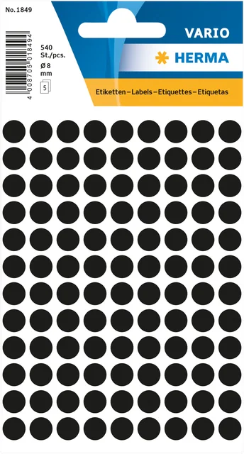 Etiket HERMA 1849 rond 8mm zwart 540 stuks
