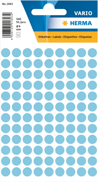 Etiket HERMA 1843 rond 8mm blauw 540 stuks