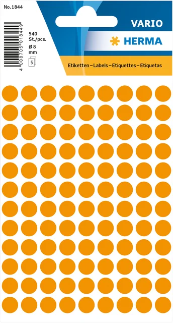 Etiket HERMA 1844 rond 8mm fluor oranje 540 stuks