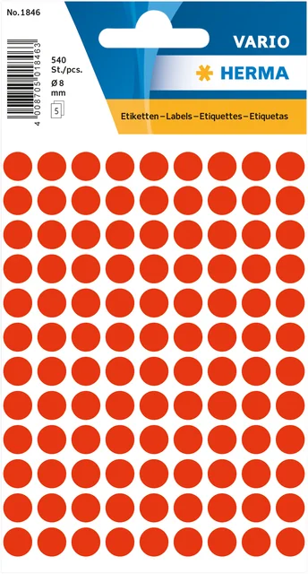 Etiket HERMA 1846 rond 8mm fluor rood 540 stuks