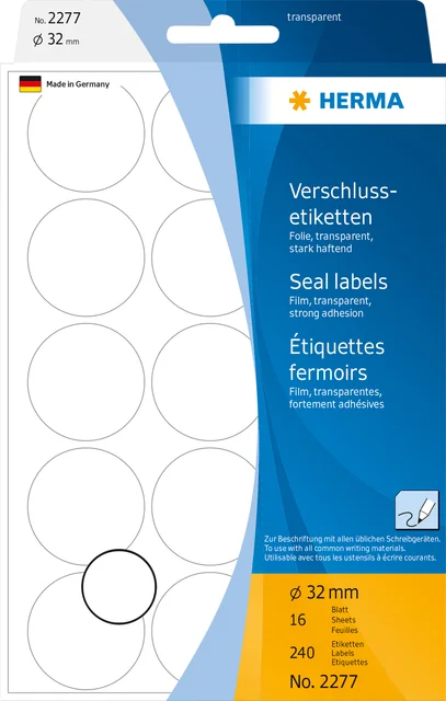 Etiket HERMA 2277 rond 32mm transparant 240 stuks