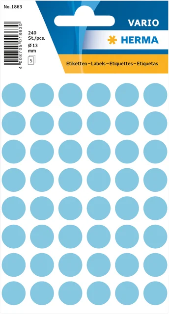 Etiket HERMA 1863 rond 12mm blauw 240 stuks