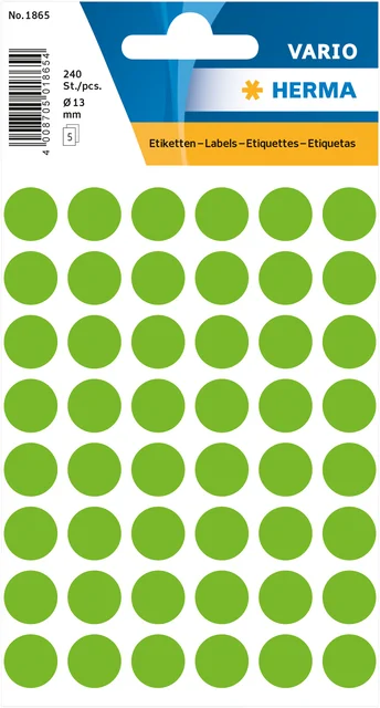Etiket HERMA 1865 rond 12mm groen 240 stuks