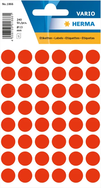 Etiket HERMA 1866 rond 12mm fluor rood 240 stuks