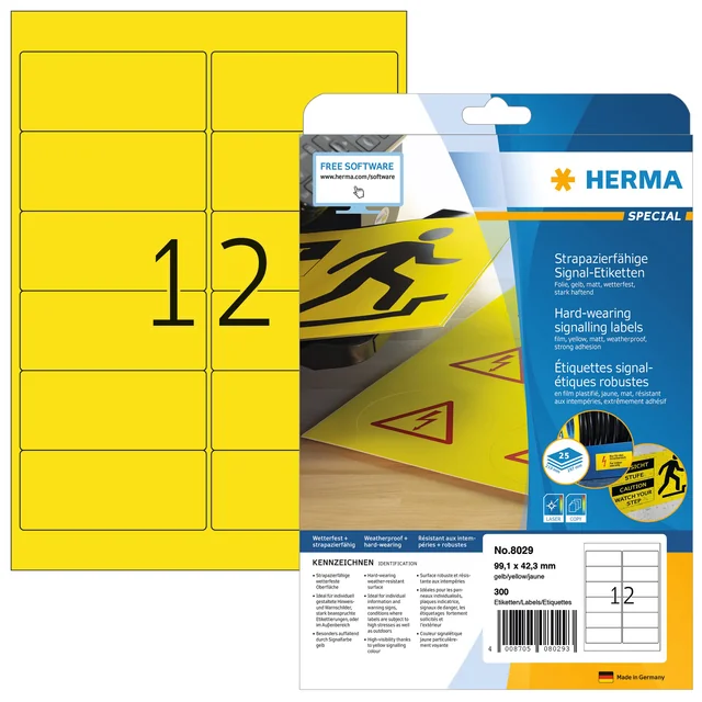Etiket HERMA 8029 99.1x42.3mm weerbestendig geel 300 stuks