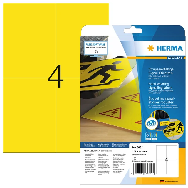 Etiket HERMA 8032 105x148mm weerbestendig geel 100 stuks
