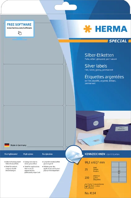 Etiket HERMA 4114 99.1X67.7mm zilver 200 stuks