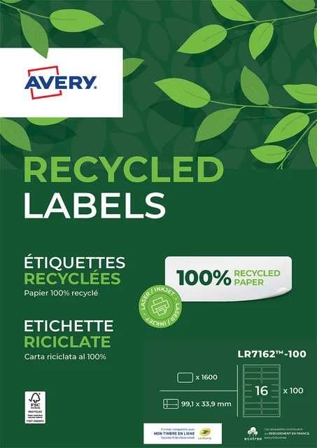 Etiket Avery LR7162-100 99.1x33.9mm recycled wit 1600 stuks