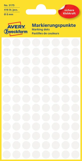 Etiket Avery 3175 rond 8mm wit 416 stuks