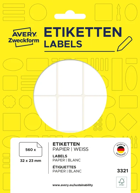 Etiket Avery 3321 32x23mm wit 560 stuks
