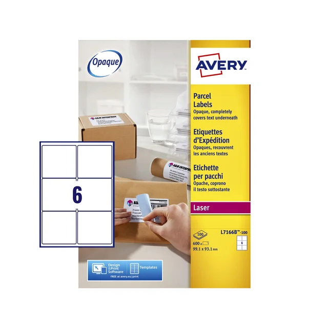 Etiket Avery L7166B-100 99.1x93.1mm blockout 600 stuks