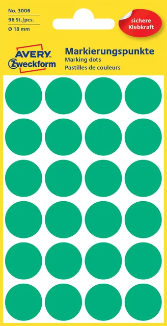 Etiket Avery 3006 rond 18mm groen 96 stuks