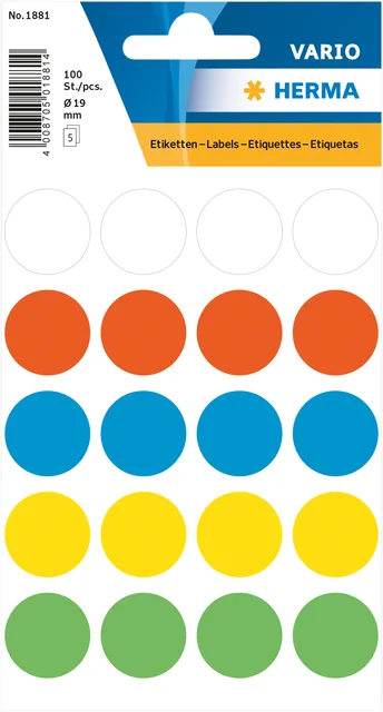 Etiket HERMA 1881 rond 19mm assorti 100 stuks