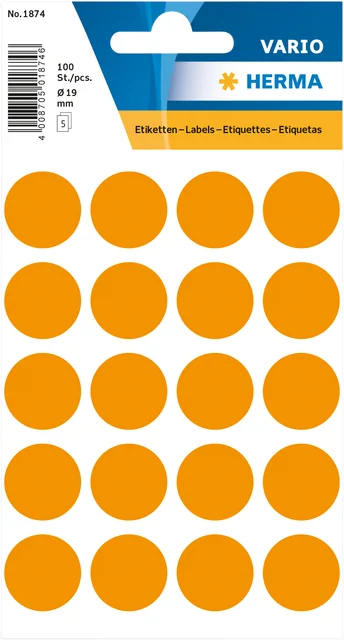 Etiket HERMA 1874 rond 19mm fluor oranje 100 stuks