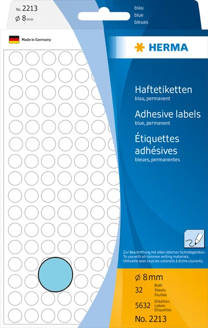 Etiket HERMA 2213 rond 8mm blauw 5632 stuks
