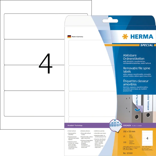 Rugetiket HERMA 101600 breed 59x192mm verwijderbaar wit