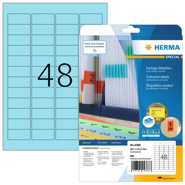 Etiket HERMA 4368 45.7x21.2mm verwijderbaar blauw 960 stuks