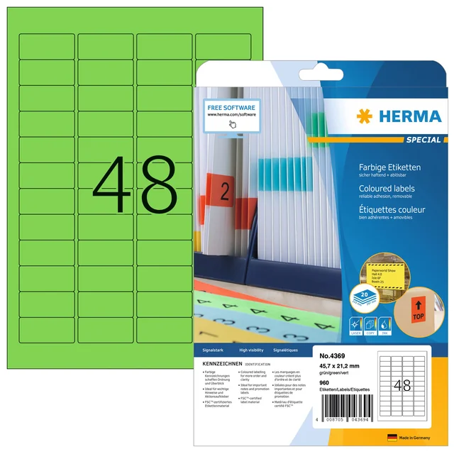 Etiket HERMA 4369 45.7x21.2mm verwijderbaar groen 960 stuks