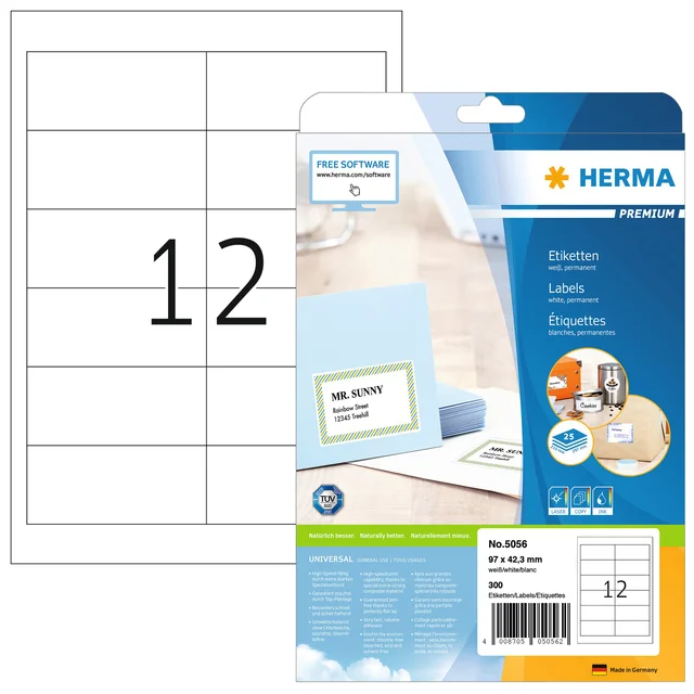 Etiket HERMA 5056 96.5x42.3mm premium wit 300 stuks
