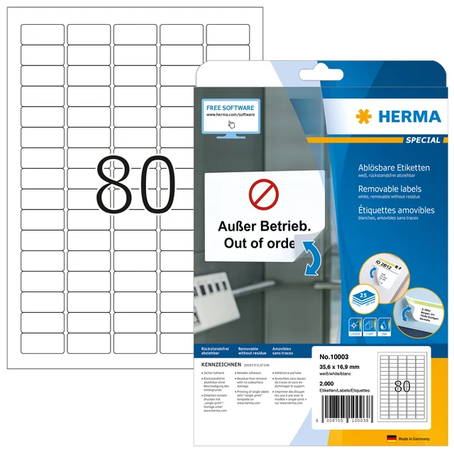 Etiket HERMA 10003 35.6x16.9mm verwijderbaar wit 2000 stuks