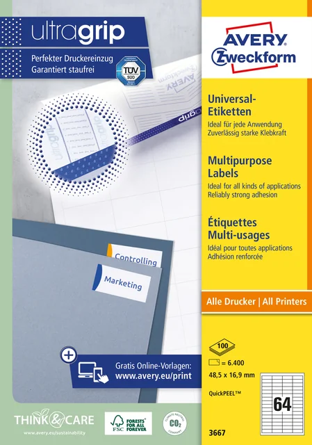 Etiket Avery 3667 48.5x16.9mm wit 6400 stuks