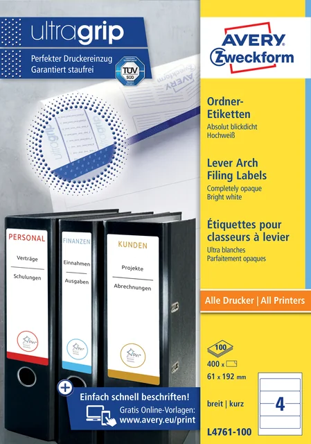Rugetiket Avery breed 61x192mm zelfklevend wit 100 vel