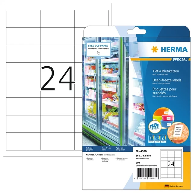Etiket HERMA 4389 66x33.8mm diepvries wit 600 stuks