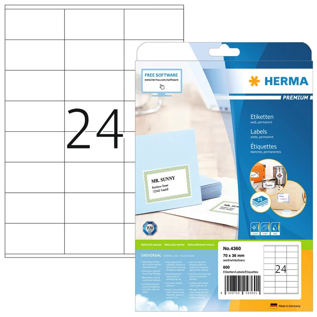 Etiket HERMA 4360 70x36mm premium wit 600 stuks