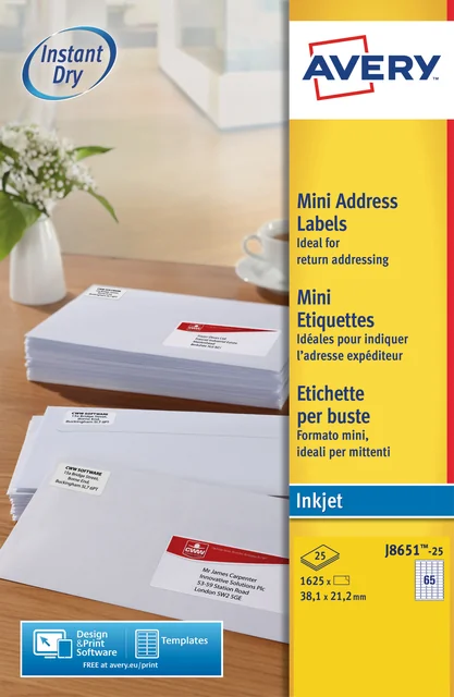 Etiket Avery J8651-25 38.1x21.2mm wit 1625 stuks