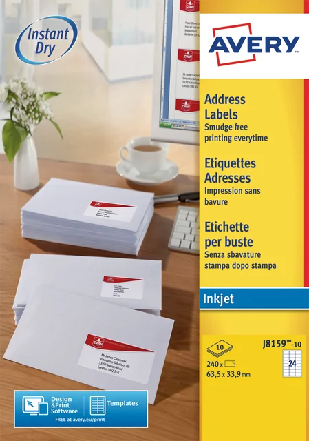 Etiket Avery J8159-10 63.5x33.9mm wit 240 stuks