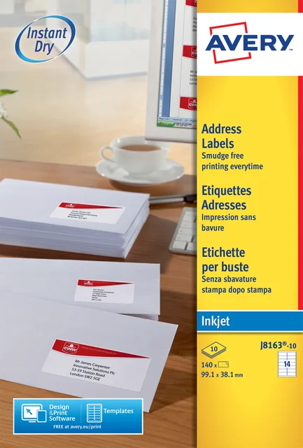 Etiket Avery J8163-10 99.1x38.1mm wit 140 stuks
