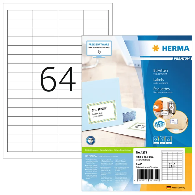 Etiket HERMA 4271 48.3x16.9mm premium wit 6400 stuks