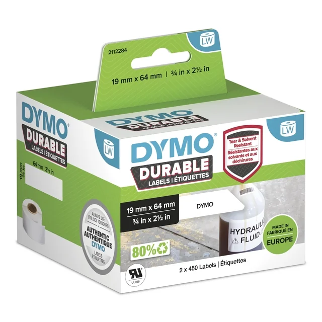 Etiket Dymo LabelWriter industrieel 19x64mm 2 rollen á 450 stuks wit