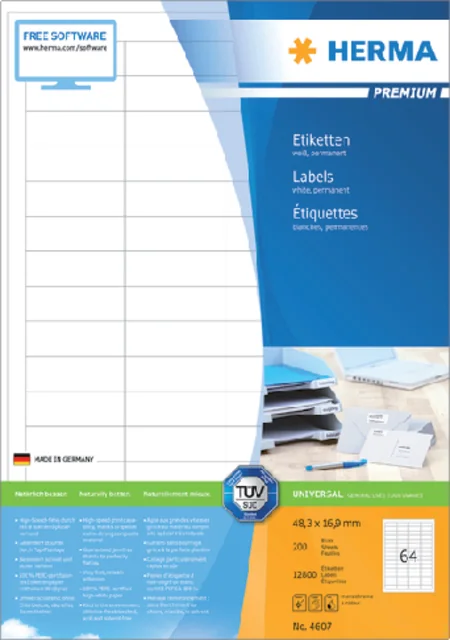 Etiket HERMA 4607 48.3x16.9mm premium wit 12800 stuks