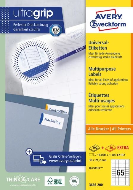 Etiket Avery 3666-200 38x21.2mm wit 13000 stuks
