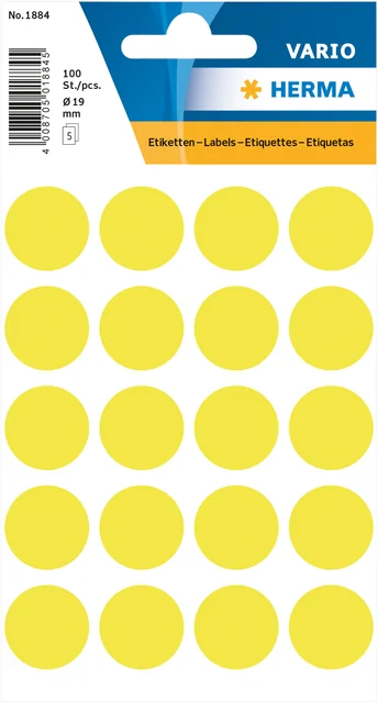 Etiket HERMA 1884 rond 19mm fluor geel 100 stuks