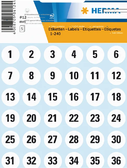 Etiket HERMA 4124 12mm getallen 1-240 240 stuks