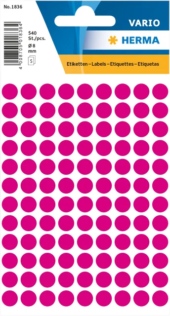Etiket HERMA 1836 rond 8mm roze 540 stuks