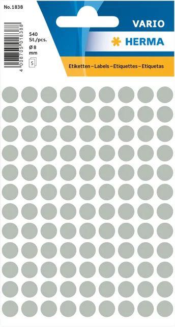 Etiket HERMA 1838 rond 8mm grijs 540 stuks