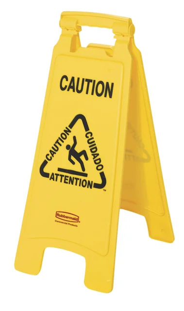 Waarschuwingsbord Rubbermaid tweezijdig meertalig 64cm geel