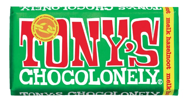 Chocolade Tony's Chocolonely melk hazelnoot reep 180gr