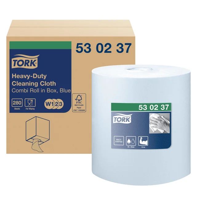 Reinigingsdoek Tork W1-W2-W3 Premium Heavy-Duty 1-laags 280 vel blauw 530237