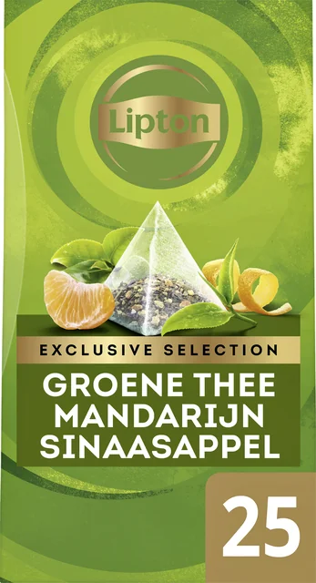 Thee Lipton Exclusive groene thee mandarijn sinaasappel 25 pramidezakjesx2gr