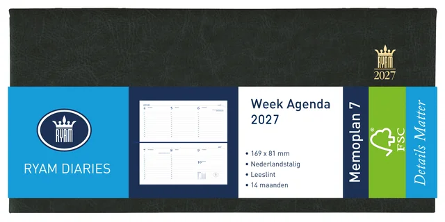 Agenda 2027 Ryam Memoplan 7 Mundior Suprema 7dagen/2pagina's landscape zwart